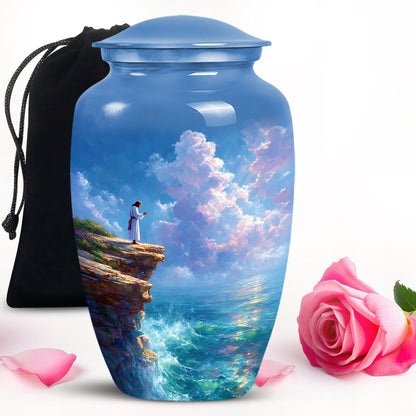 Jesus Memorial Urn - Beautiful Ocean Funeral Urn For Human Ashes