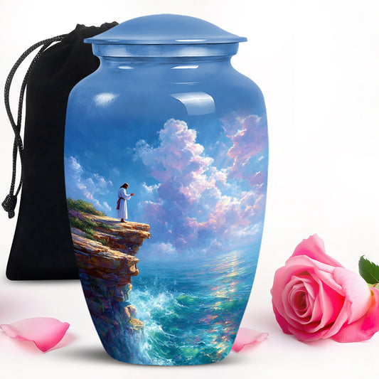 Catholic Memorial Urn - Beautiful Ocean Funeral Urn For Human Ashes