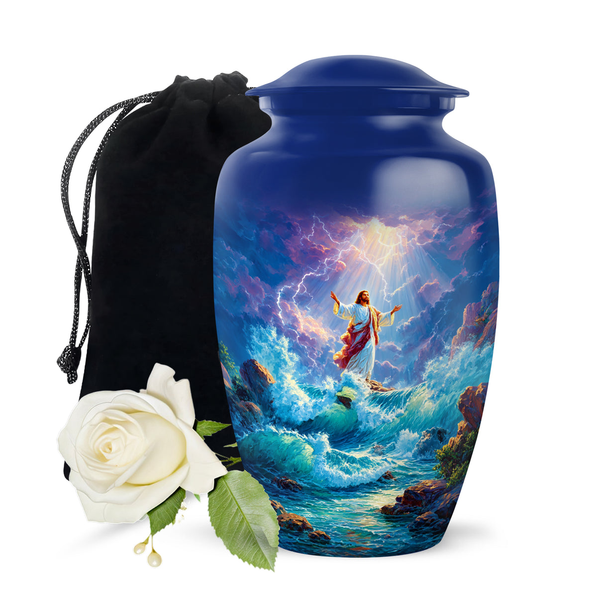 Divine Ocean Jesus Memorial Urn - Spiritual Funeral Urn For Adult Ashes