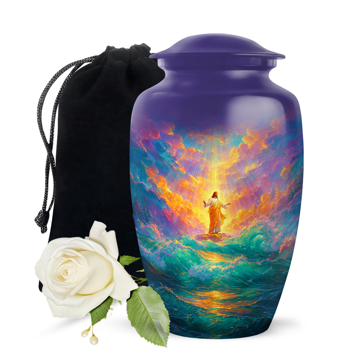 Jesus Divine Light Ocean Urn - Heavenly Sky Cremation Urn For Human Ashes