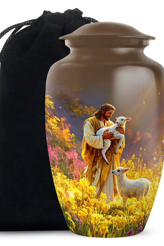 Jesus Holding Lamb Memorial Urn - Religious Cremation Urn For Human Ashes