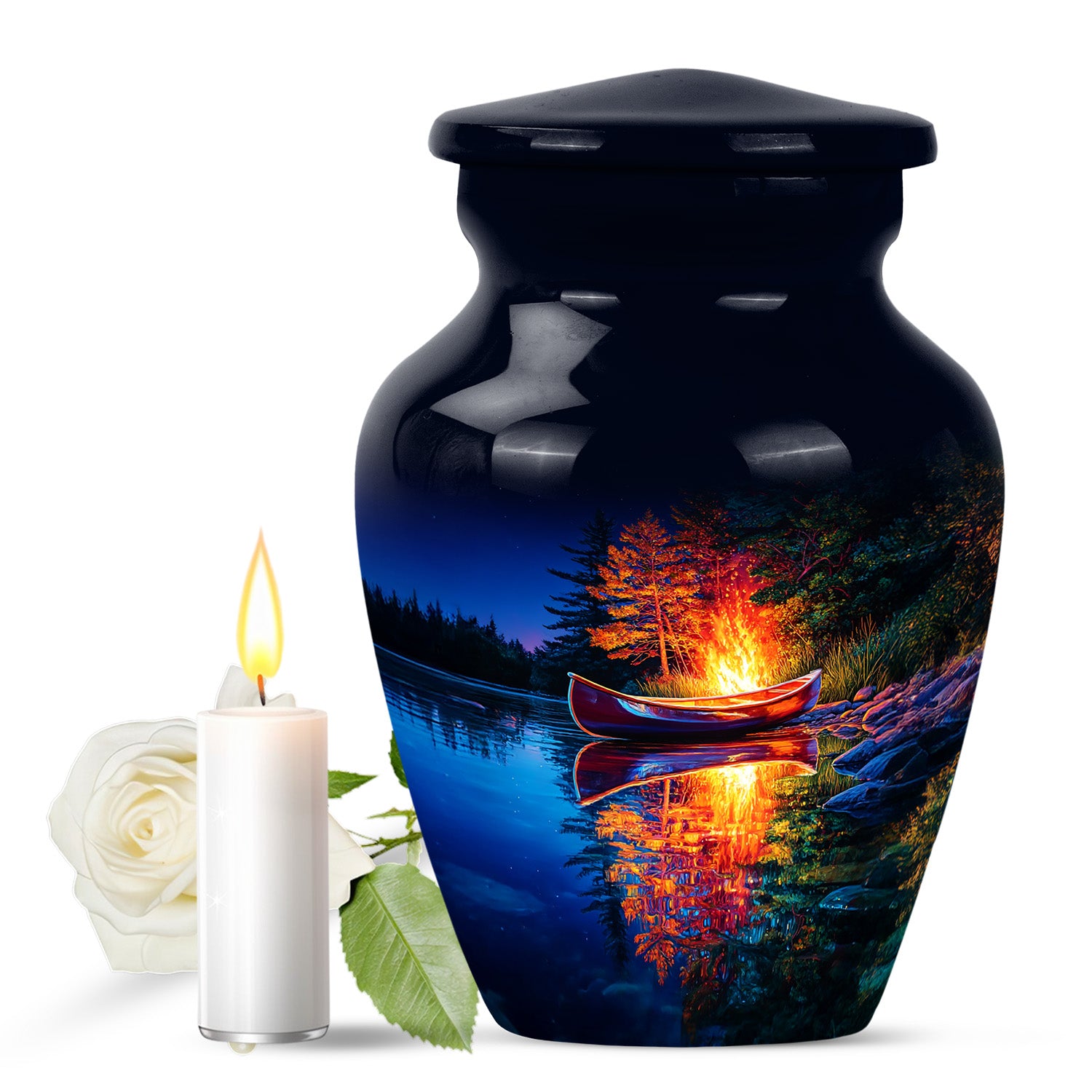 Personalized Blue Campfire Cremation Urns for Ashes - Peaceful 10-inch - Karyliz
