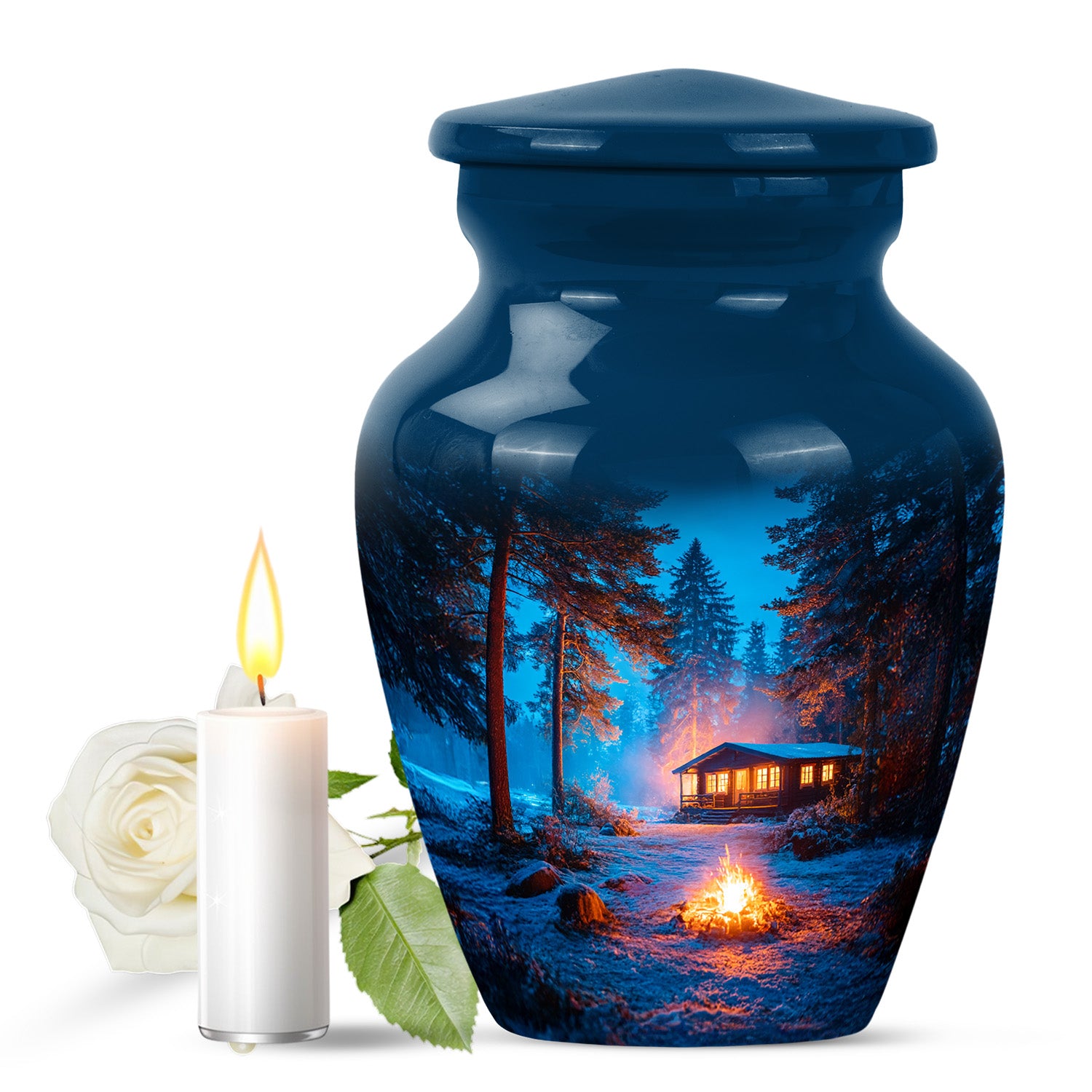 Blue Campfire Memorial Cremation Urns for Human Ashes - 10-inch, 200 cu in - Karyliz
