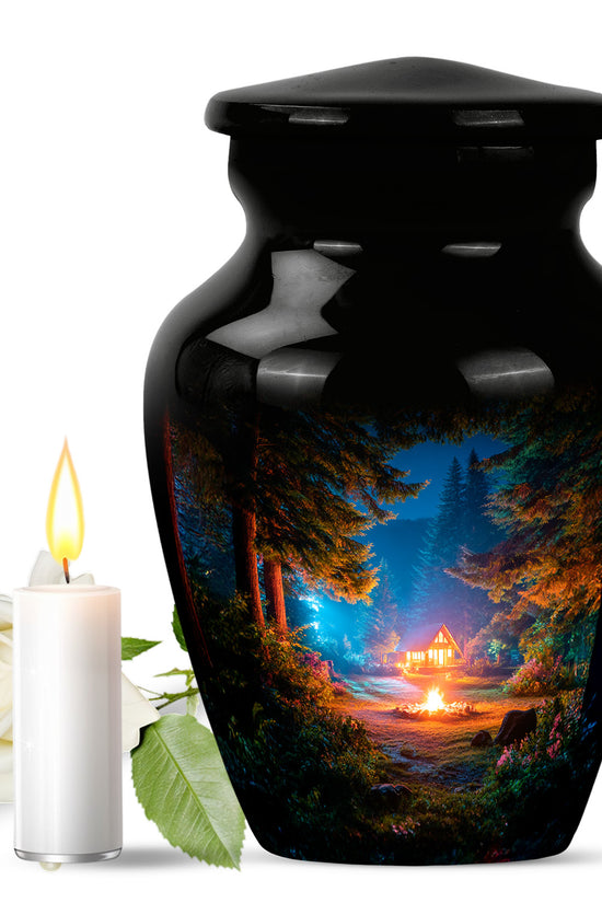 Timeless Black Campfire Cremation Urn for Ashes - 10-inch, 200 cu in - Karyliz