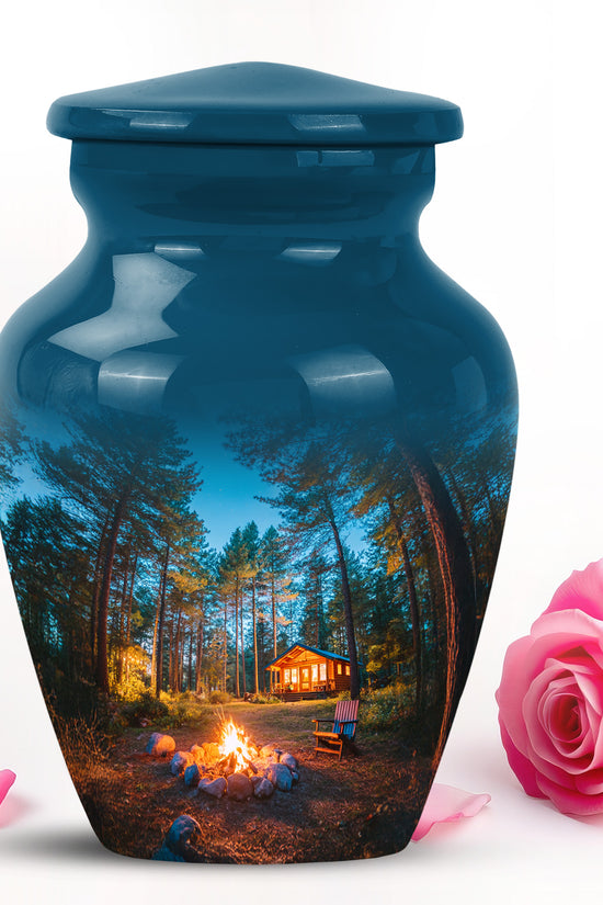Personalized Refined Campfire Cremation Urns - Blue 10-inch, 200 cu in - Karyliz