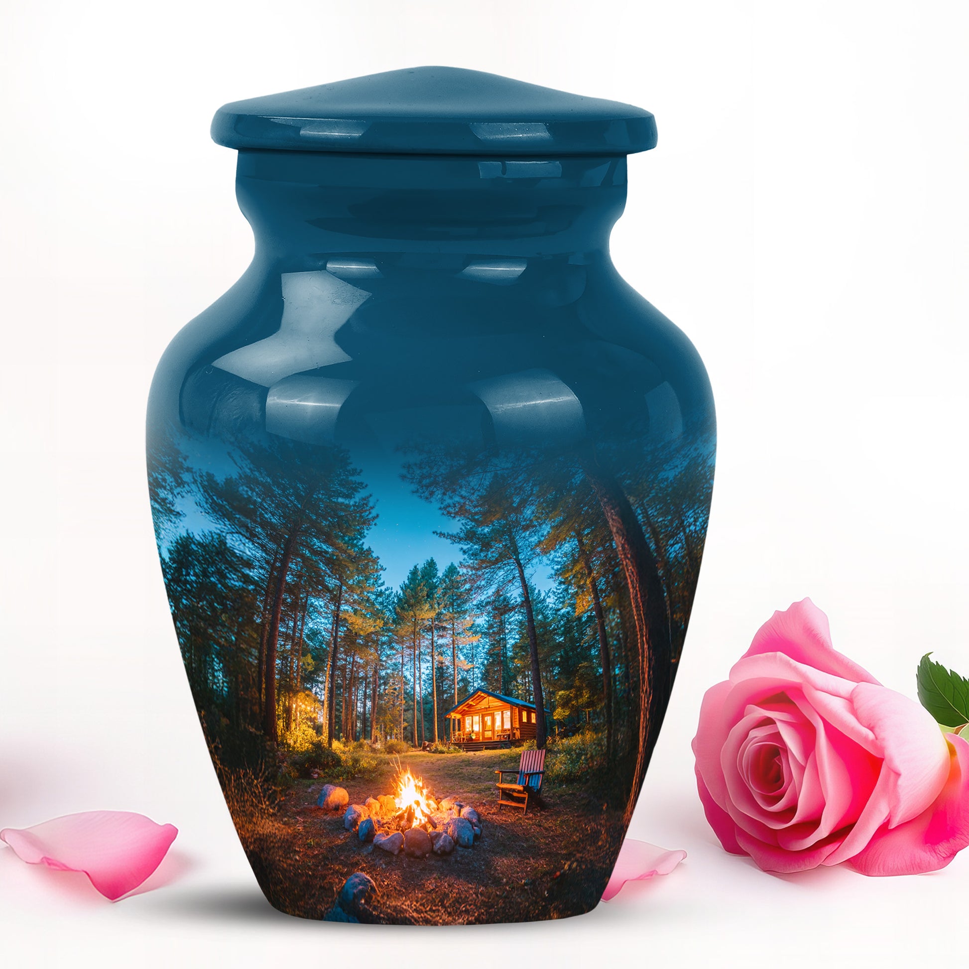 Personalized Refined Campfire Cremation Urns - Blue 10-inch, 200 cu in - Karyliz