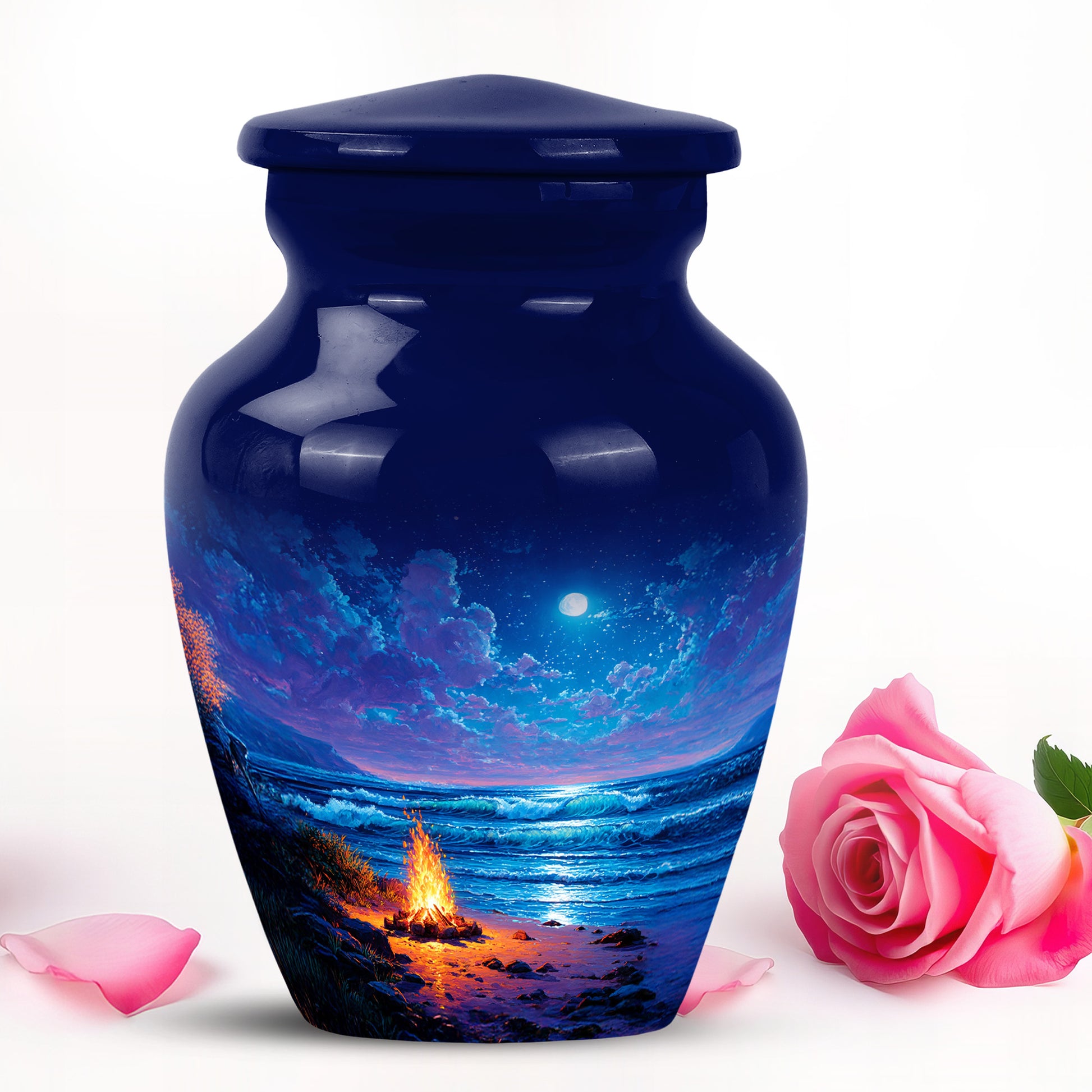 Personalized Campfire Cremation Urns - Eminent Blue 10-inch, 200 cu in - Karyliz