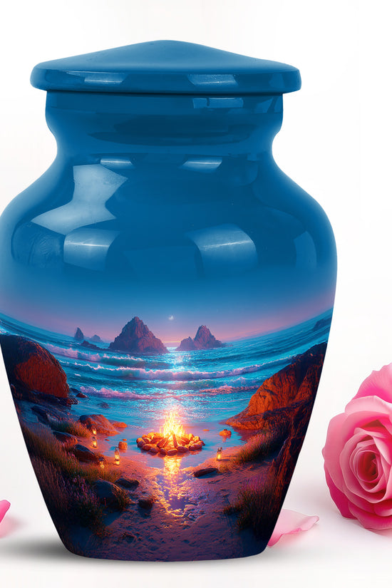 Blue Breathtaking Campfire Memorial Urn for Ashes - 10-inch, 200 cu in - Karyliz