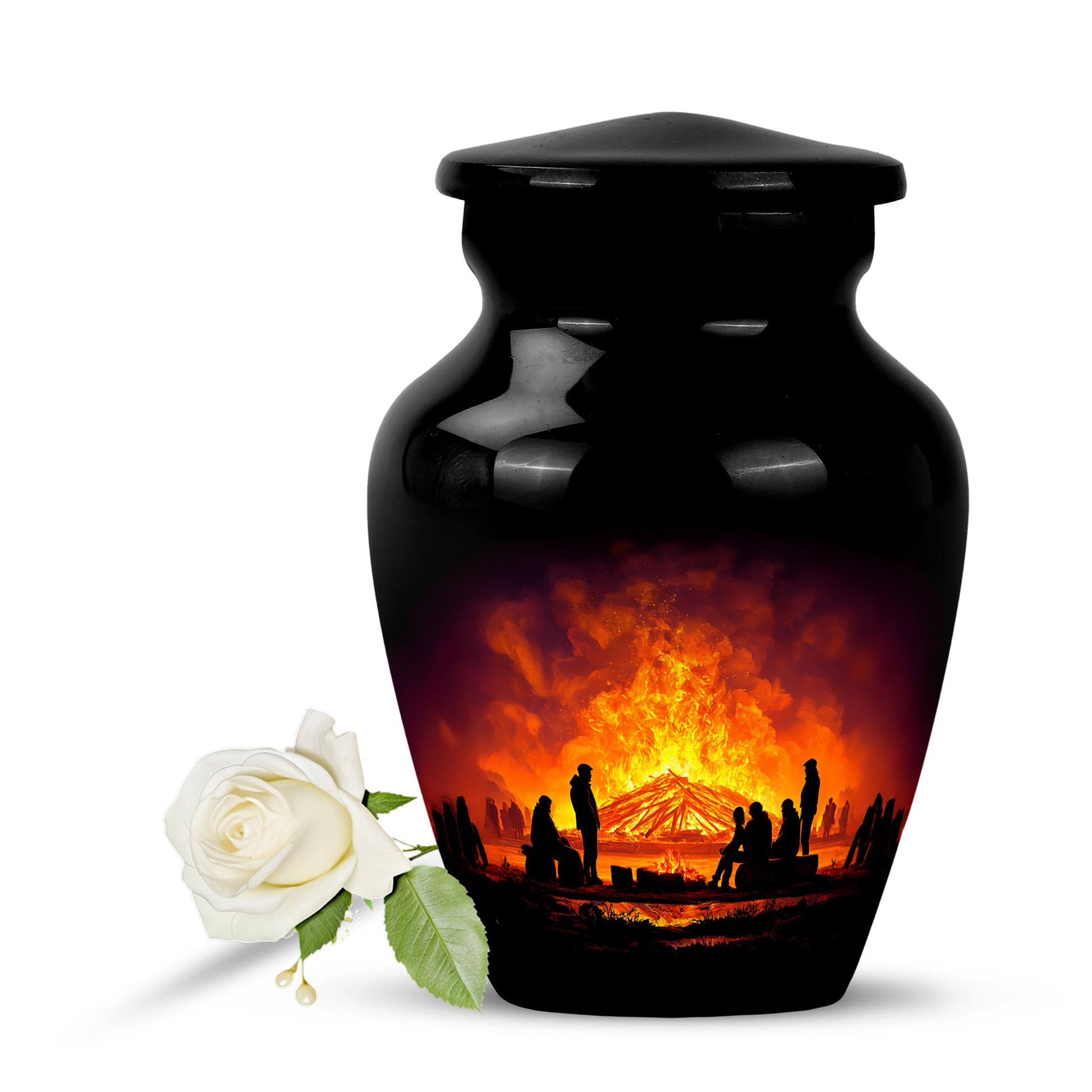 Black Campfire Cremation Urns - Opulent Sentinel 10-inch, 200 cu in - Karyliz