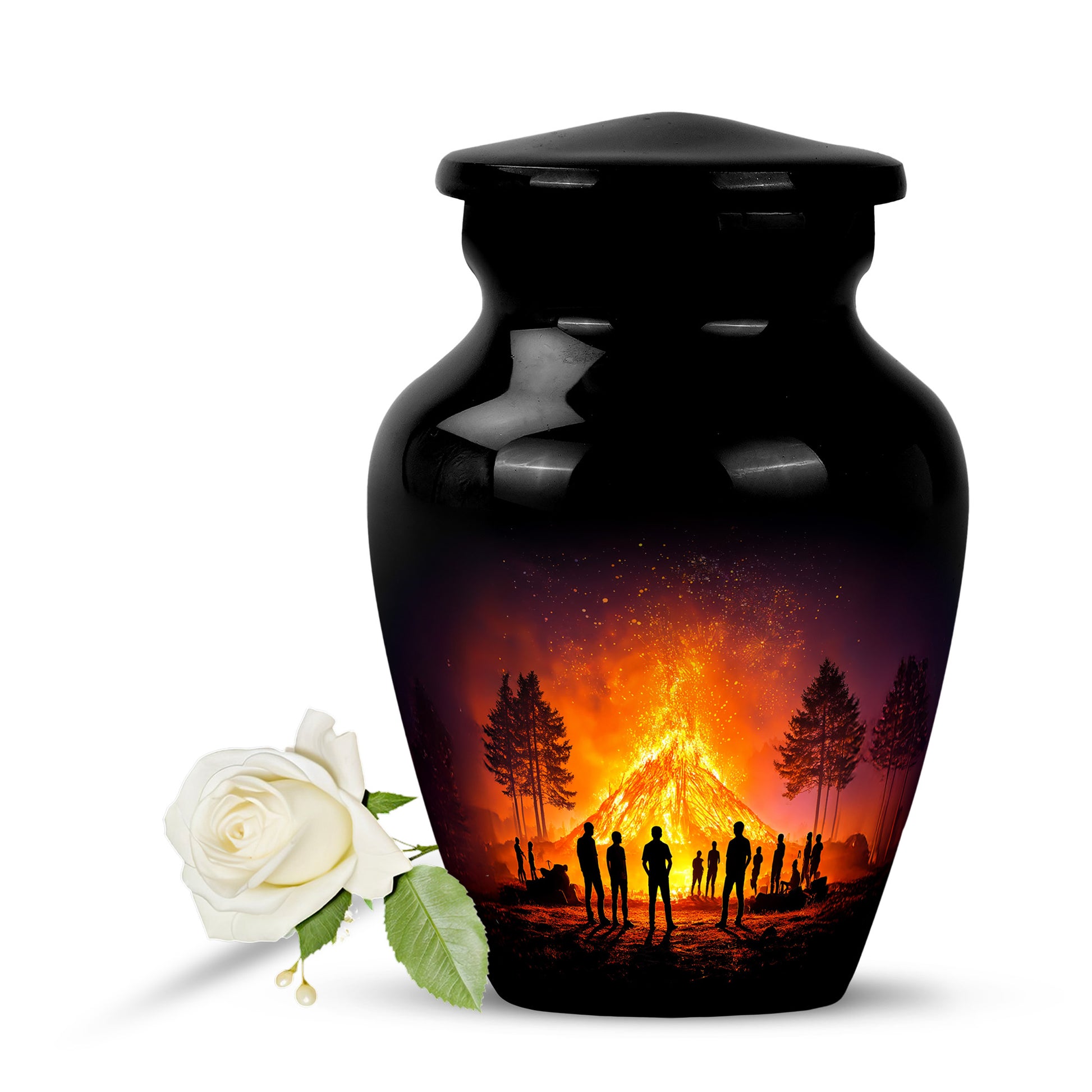 Black Campfire Memorial Cremation Urns for Human Ashes - 10-inch, 200 cu in - Karyliz