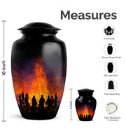 Midnight Black Campfire Cremation Urn close-up of engraving and surface detail - traditional campfire engraving with hand-polished finish - mini keepsake memorial for portion of cremation ashes