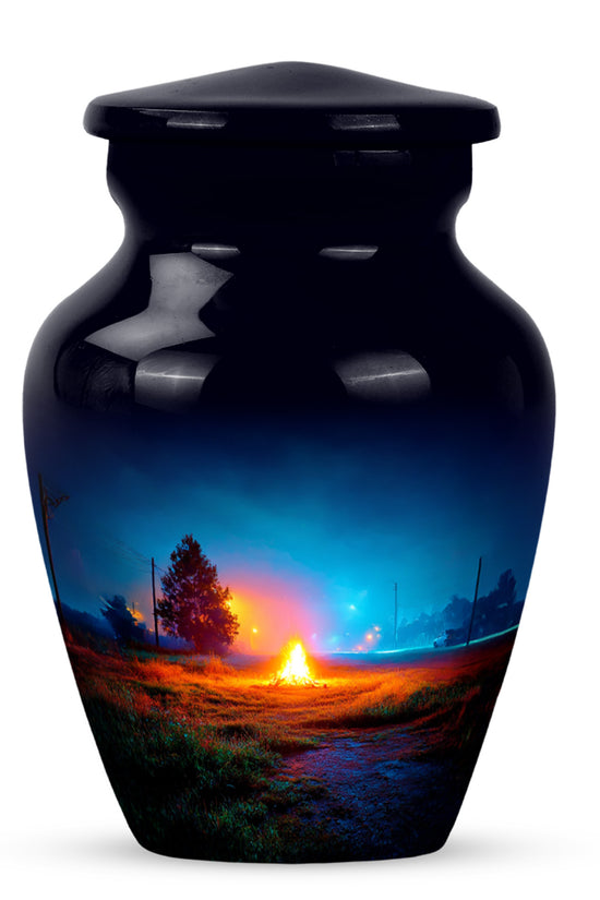 Personalized Elegant Campfire Cremation Urns - Blue 10-inch, 200 cu in - Karyliz