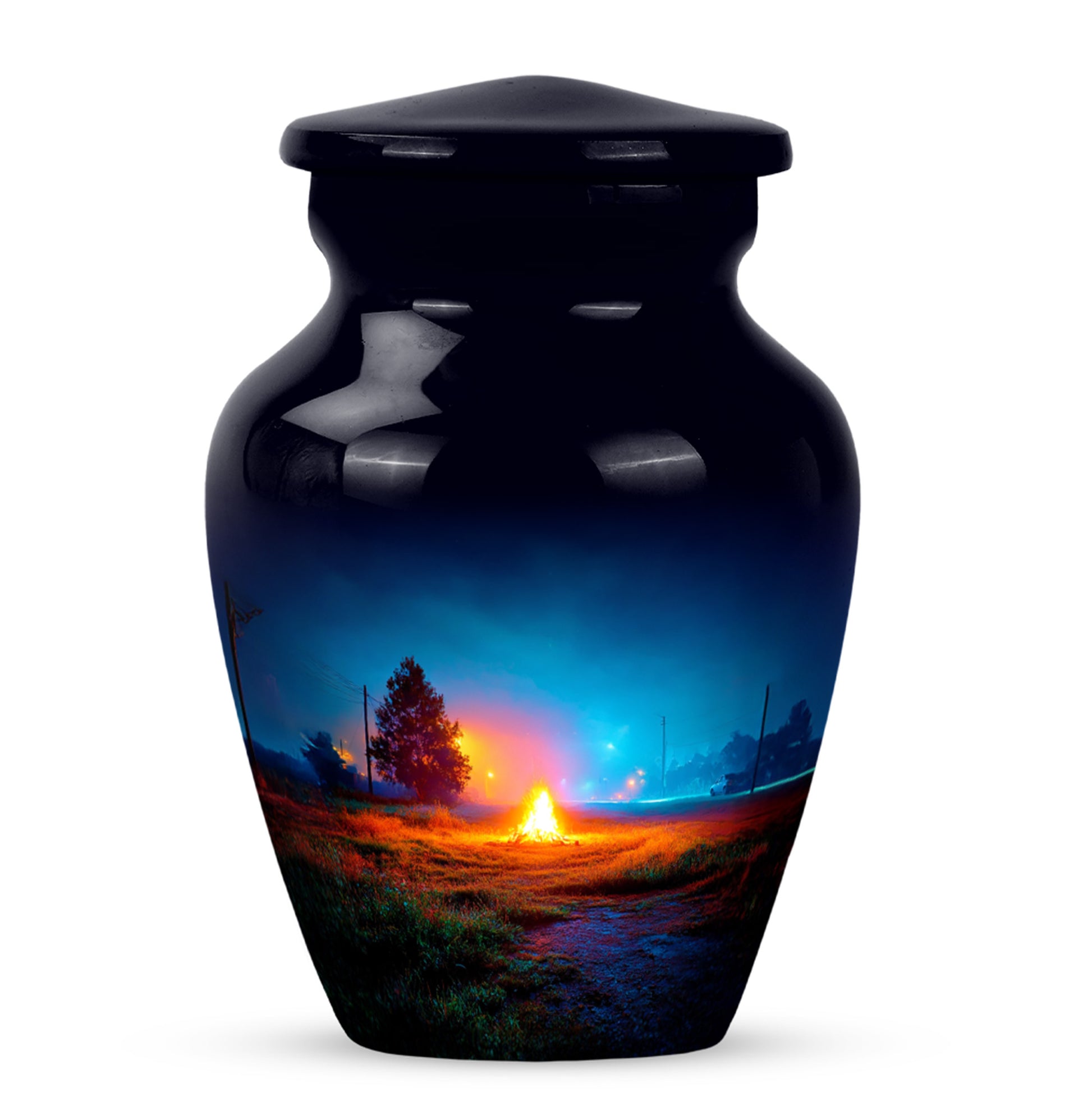 Personalized Elegant Campfire Cremation Urns - Blue 10-inch, 200 cu in - Karyliz