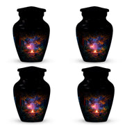 Onyx Black Campfire Cremation Urn side profile showing urn shape - traditional campfire engraving with hand-polished finish - 10 inch aluminum urn for cremated remains