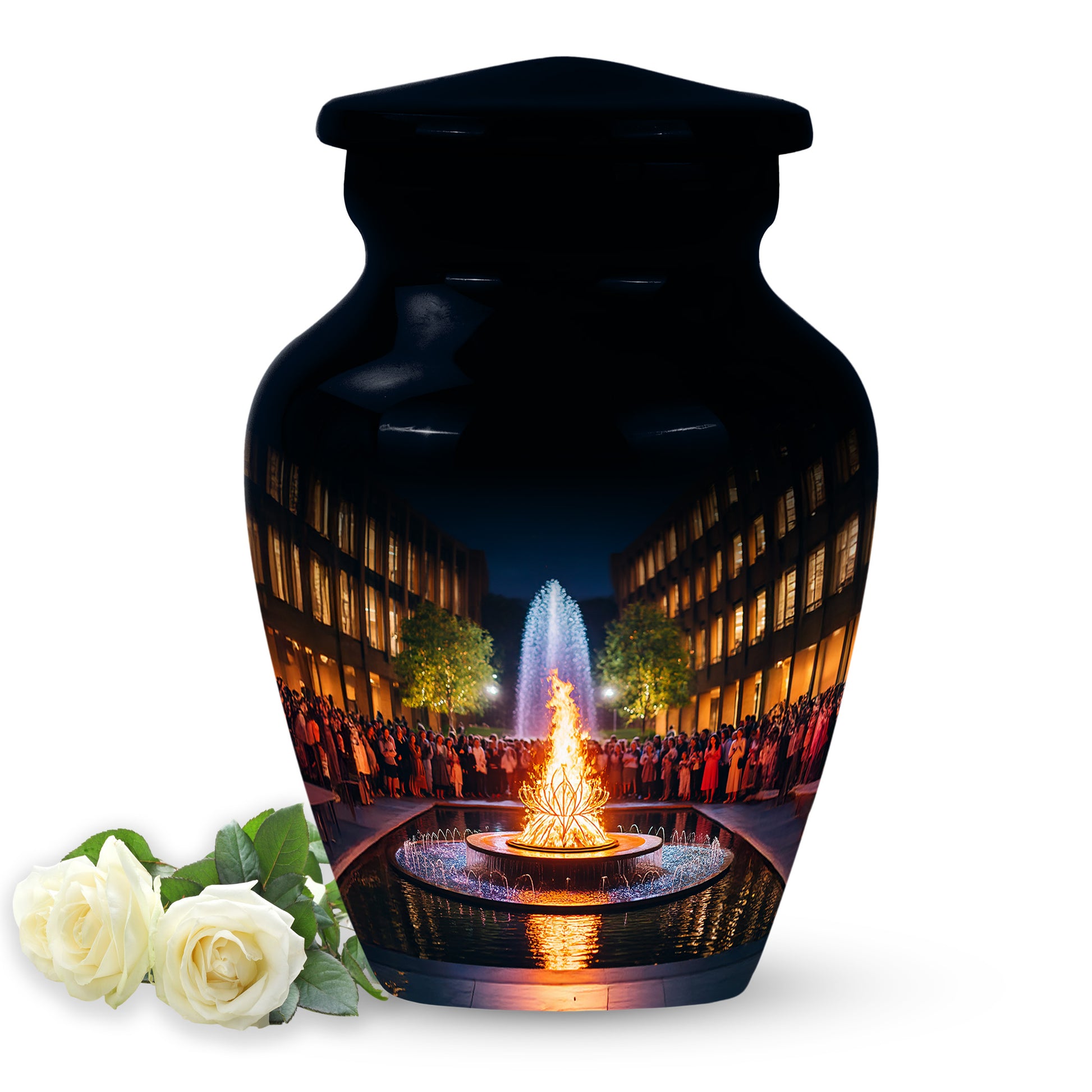 Black Campfire Embrace Cremation Urns for Human Ashes - 10-inch, 200 cu in - Karyliz