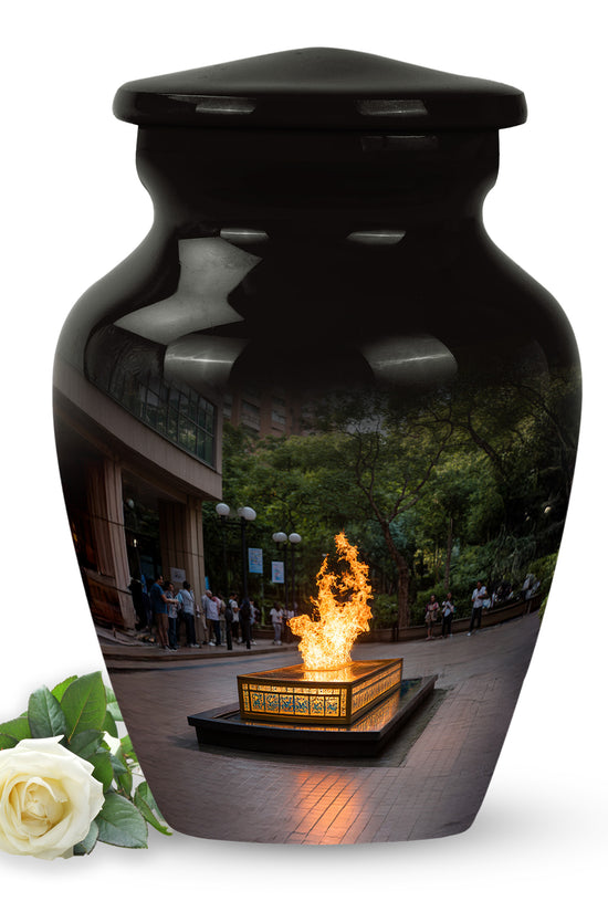Graceful Black Campfire Solace Urn for Human Ashes - 10-inch, 200 cu in - Karyliz