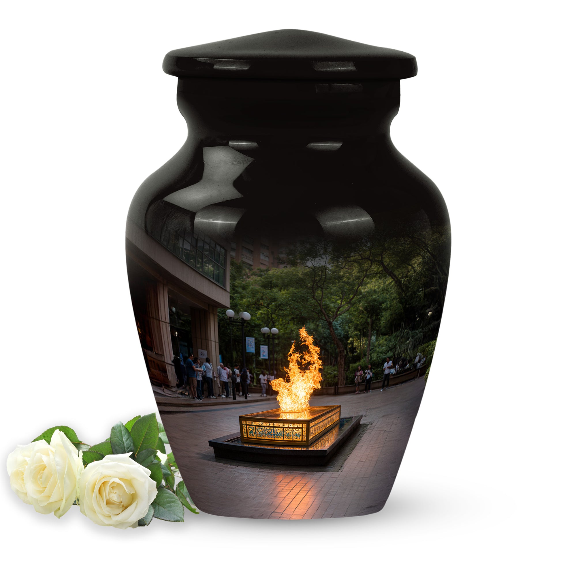 Graceful Black Campfire Solace Urn for Human Ashes - 10-inch, 200 cu in - Karyliz