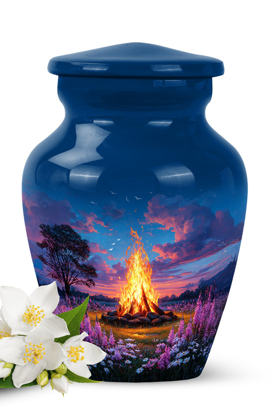 Personalized Campfire Cremation Urns - Soothing Blue 10-inch, 200 cu in - Karyliz