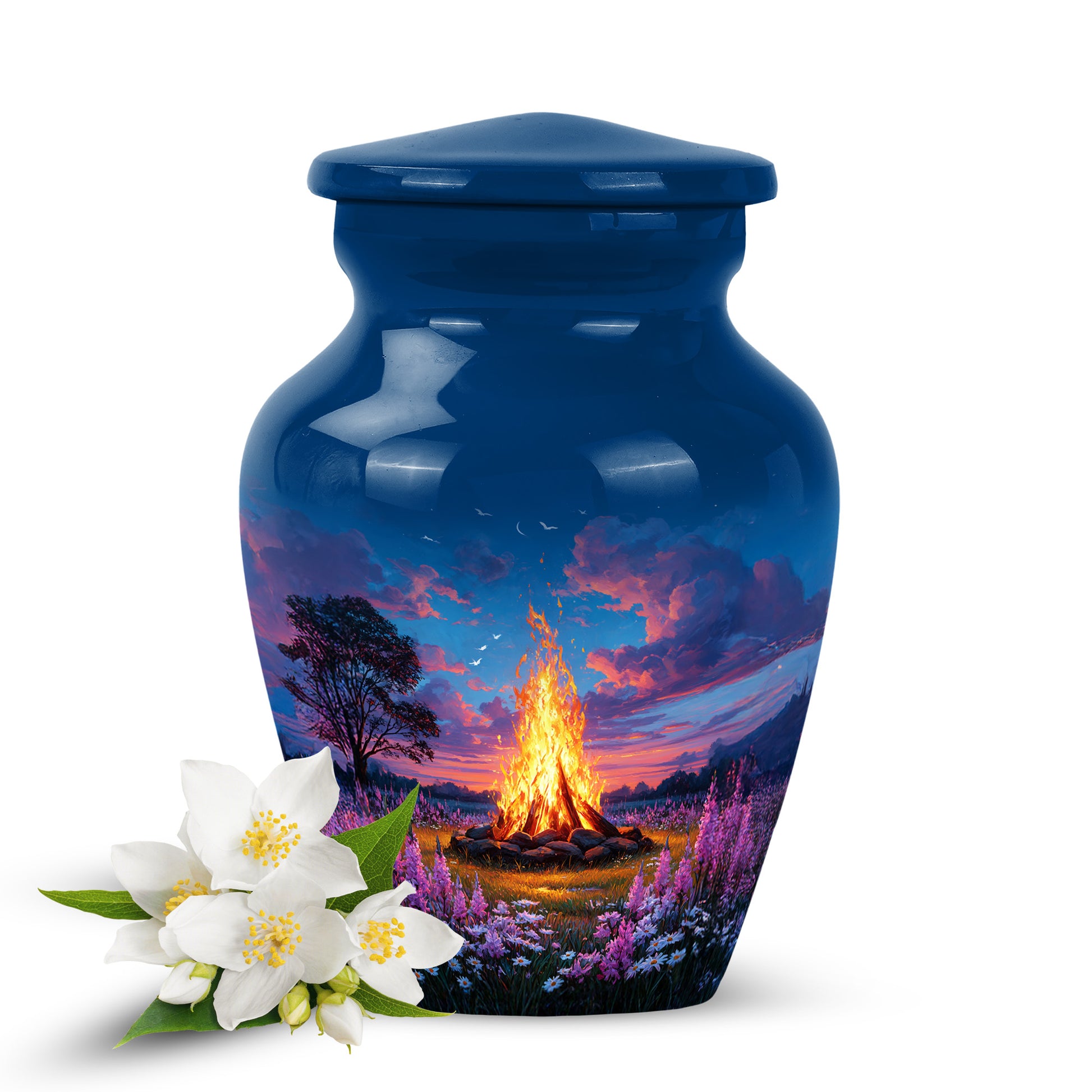 Personalized Campfire Cremation Urns - Soothing Blue 10-inch, 200 cu in - Karyliz