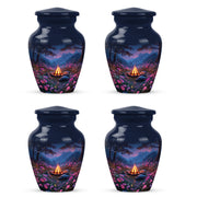 Steel Blue Campfire Cremation Urn side profile showing urn shape - elegant classic campfire relief with fine detailing - 10 inch aluminum urn for cremated remains