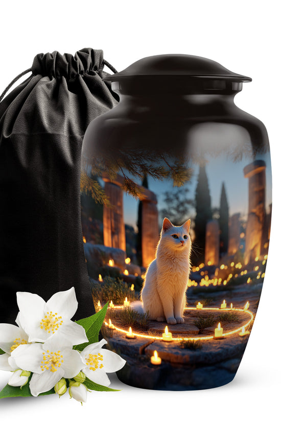 Cat Tribute Funeral Urn - Candle Theme Pet Cremation Urn For Ashes