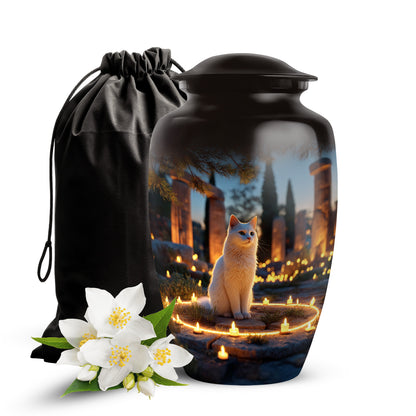 Cat Tribute Funeral Urn - Candle Theme Pet Cremation Urn For Ashes
