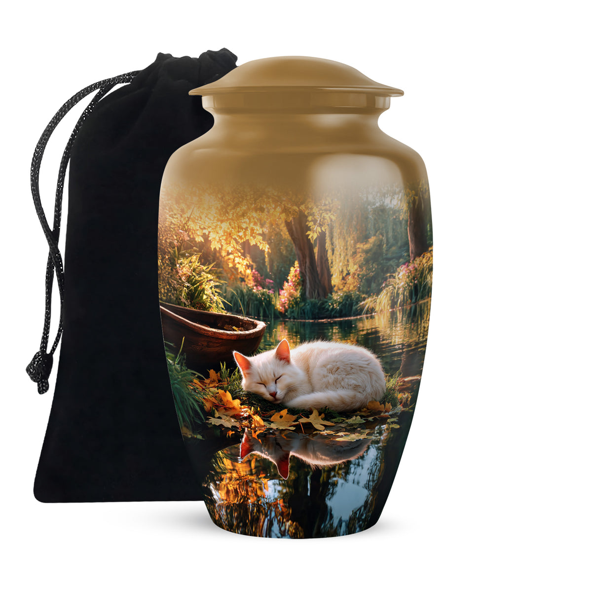 White Cat Theme Memorial Urn - Large Funeral Urn For Ashes