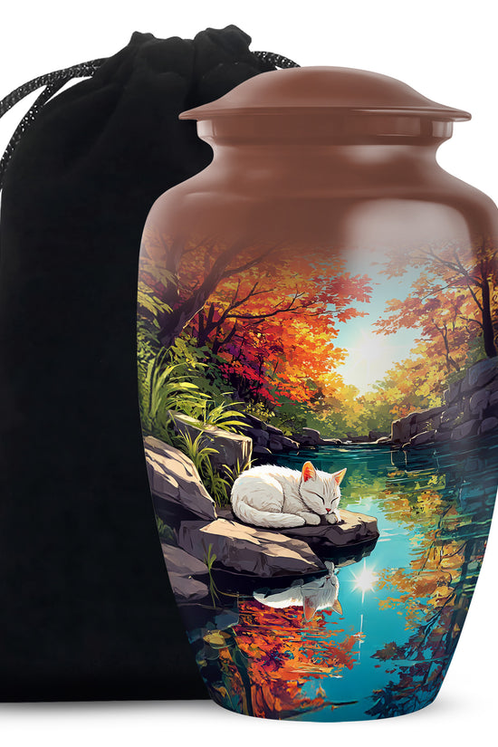 White Cat Theme Funeral Urn - Artistic Memorial Urn For Pet Ashes