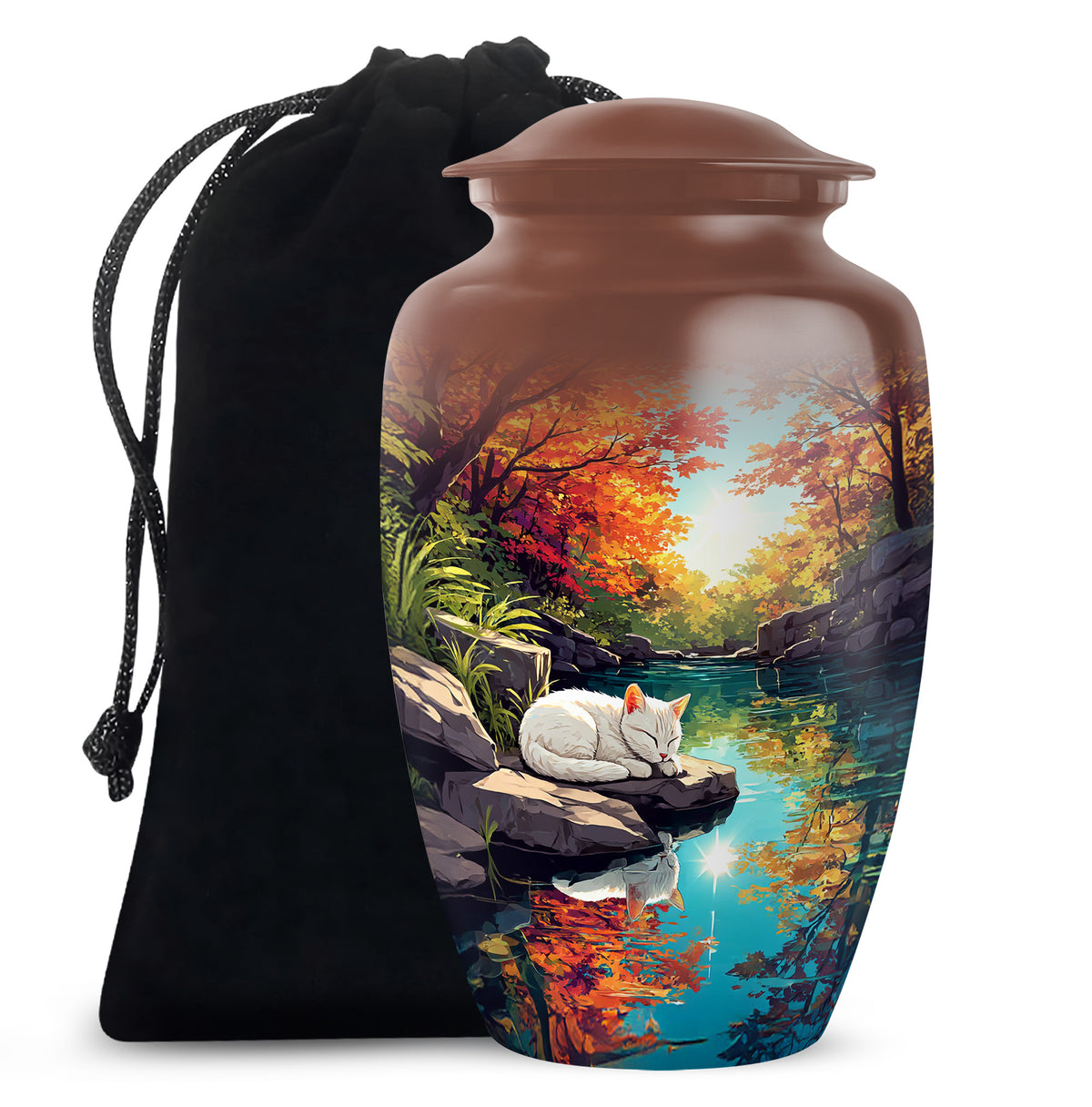 White Cat Theme Funeral Urn - Artistic Memorial Urn For Pet Ashes