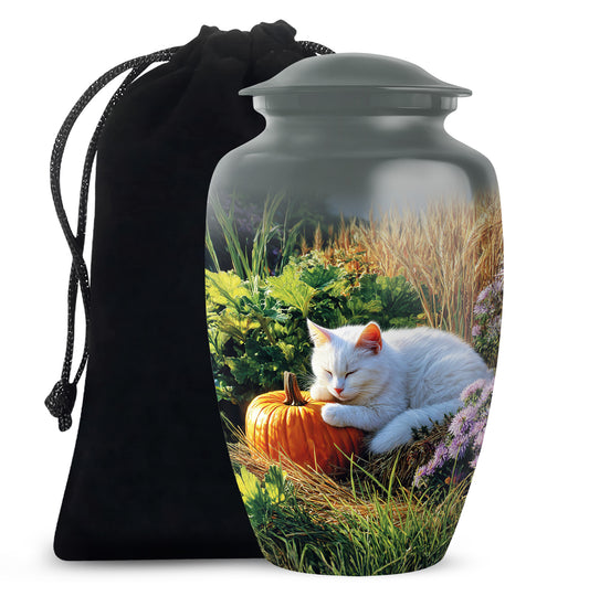 Peaceful Cat Memorial Urn - Aluminium Funeral Urn For Pet Ashes
