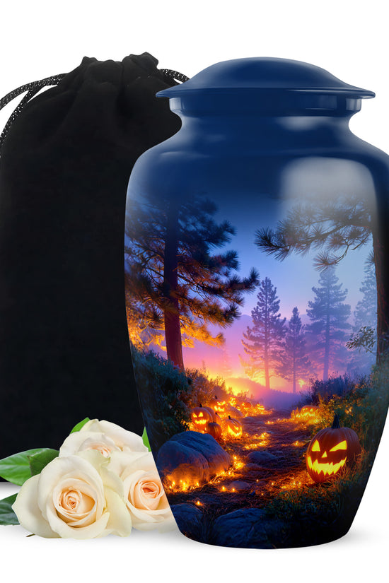 Halloween Pumpkin Forest Funeral Urn - Cremation Urn For Loved Ones