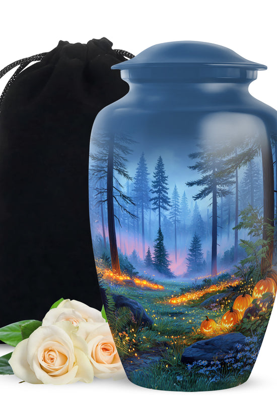 Magical Forest Pumpkin Memorial Urn - Funeral Cremation Urn For Ashes