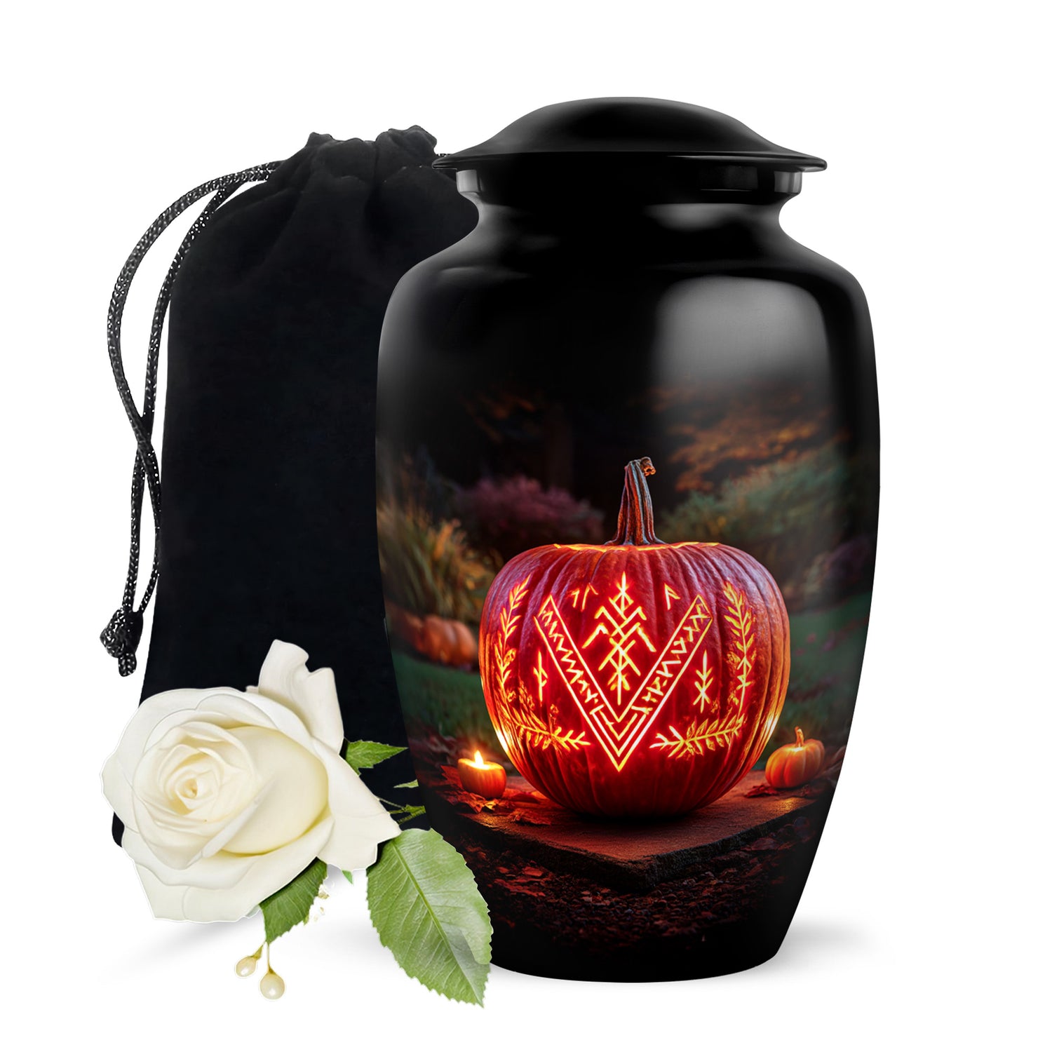 Halloween Cremation Urn - Glowing Pumpkin Memorial Urn For Burial
