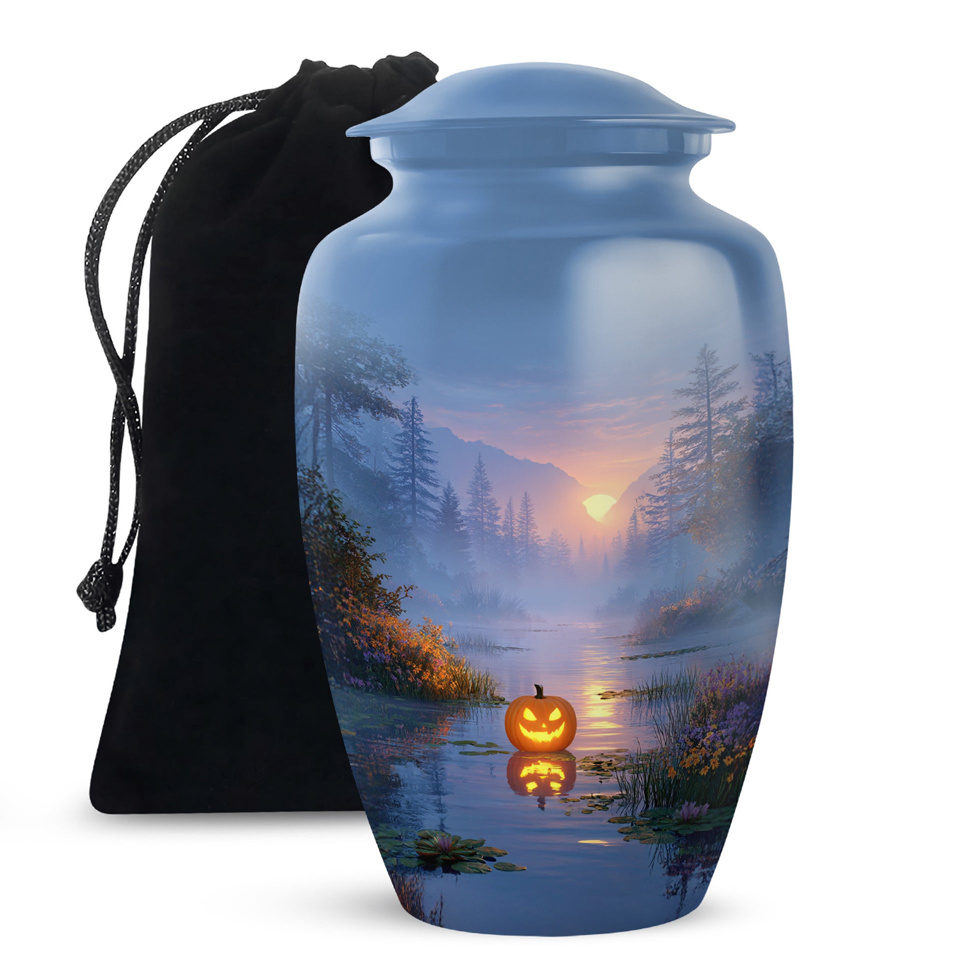 Halloween Forest Memorial Urn - Sunset Nature Funeral Urn For Adult Ashes