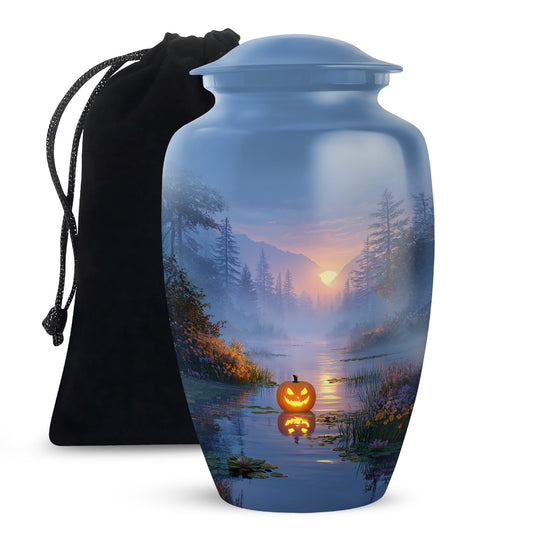 Halloween Forest Memorial Urn - Sunset Nature Funeral Urn For Adult Ashes