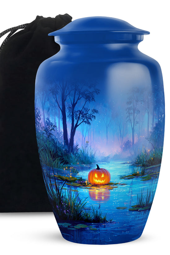 Night Forest Cremation Urn - Glowing Pumpkin Memorial Urn For Loved Ones