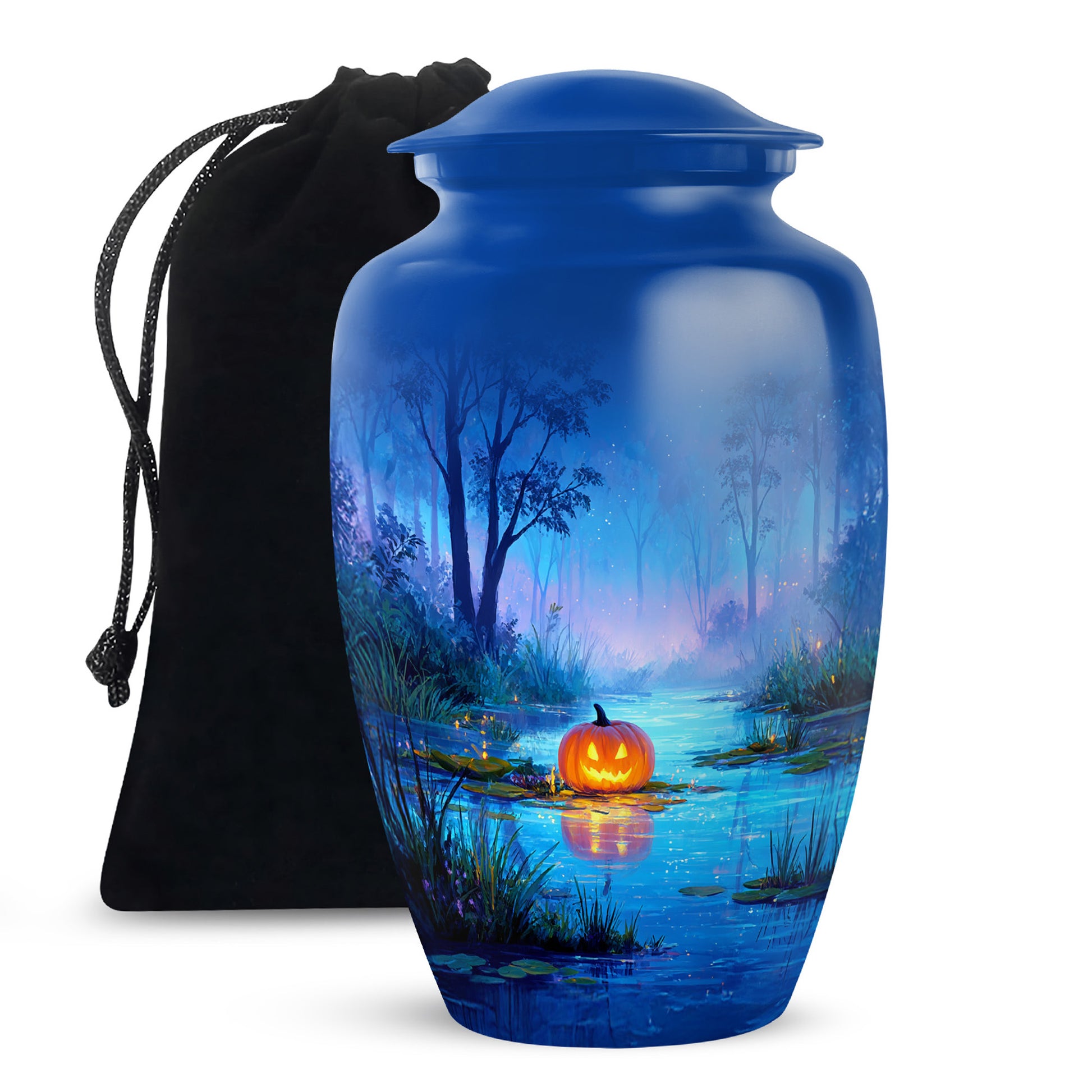 Night Forest Cremation Urn - Glowing Pumpkin Memorial Urn For Loved Ones