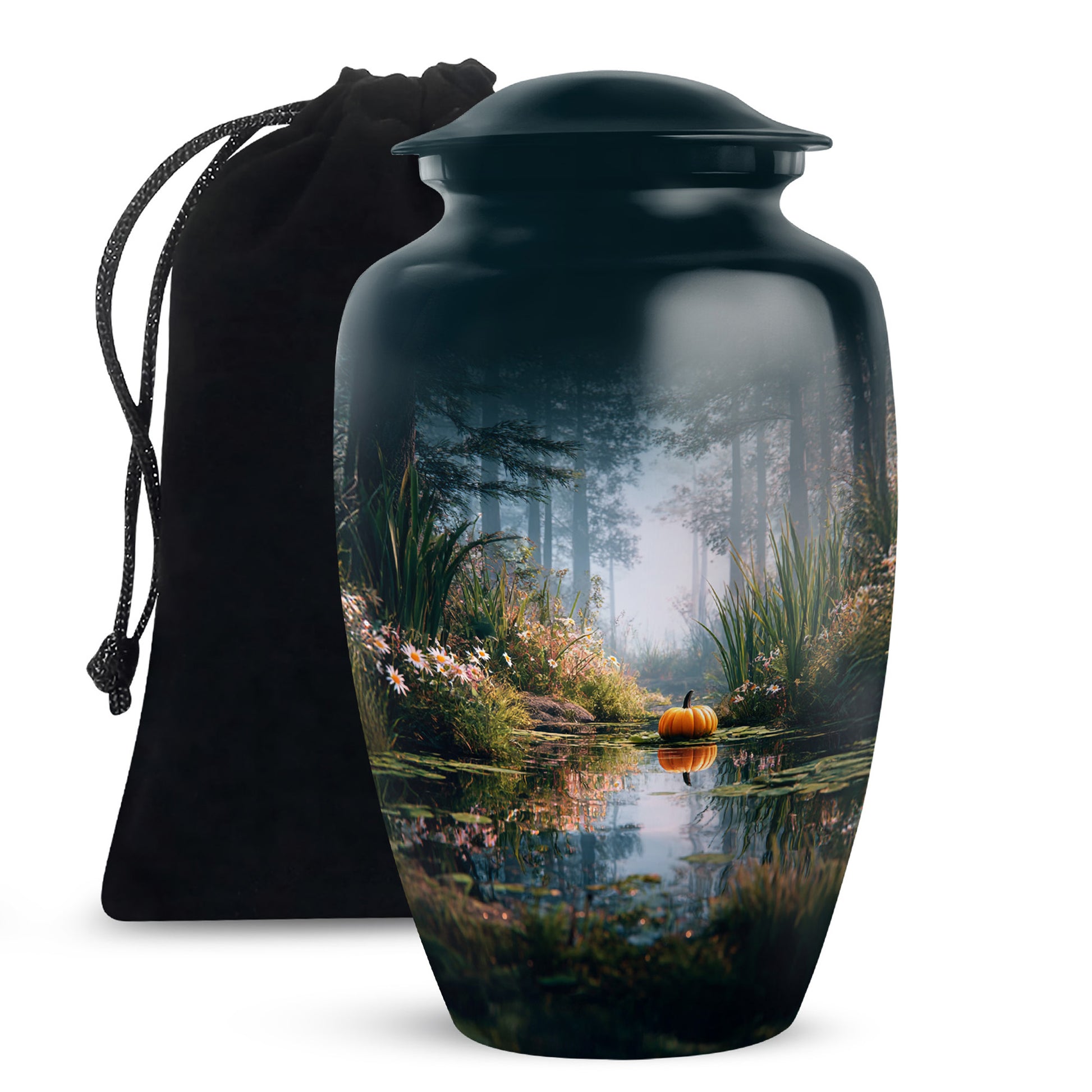 Peaceful Nature Forest Lake Cremation Urn - Aluminium Funeral Urn For Ashes