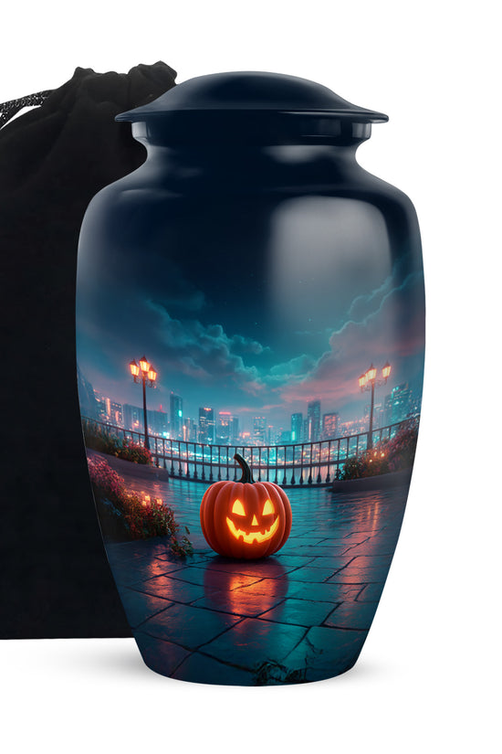 Urban Night Pumpkin Memorial Urn - Unique Funeral Urn For Human Ashes