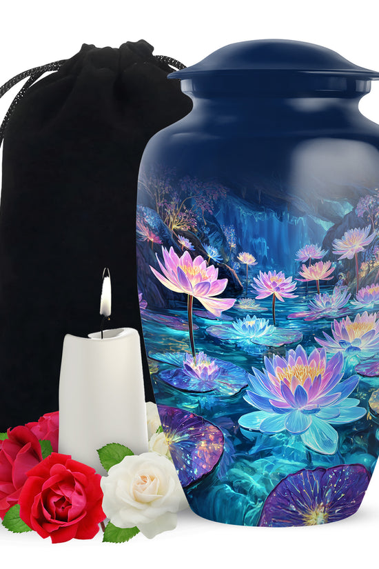 Glowing Lotus Funeral Urn - Large Aluminium Urn Memorial Urn For Ashes