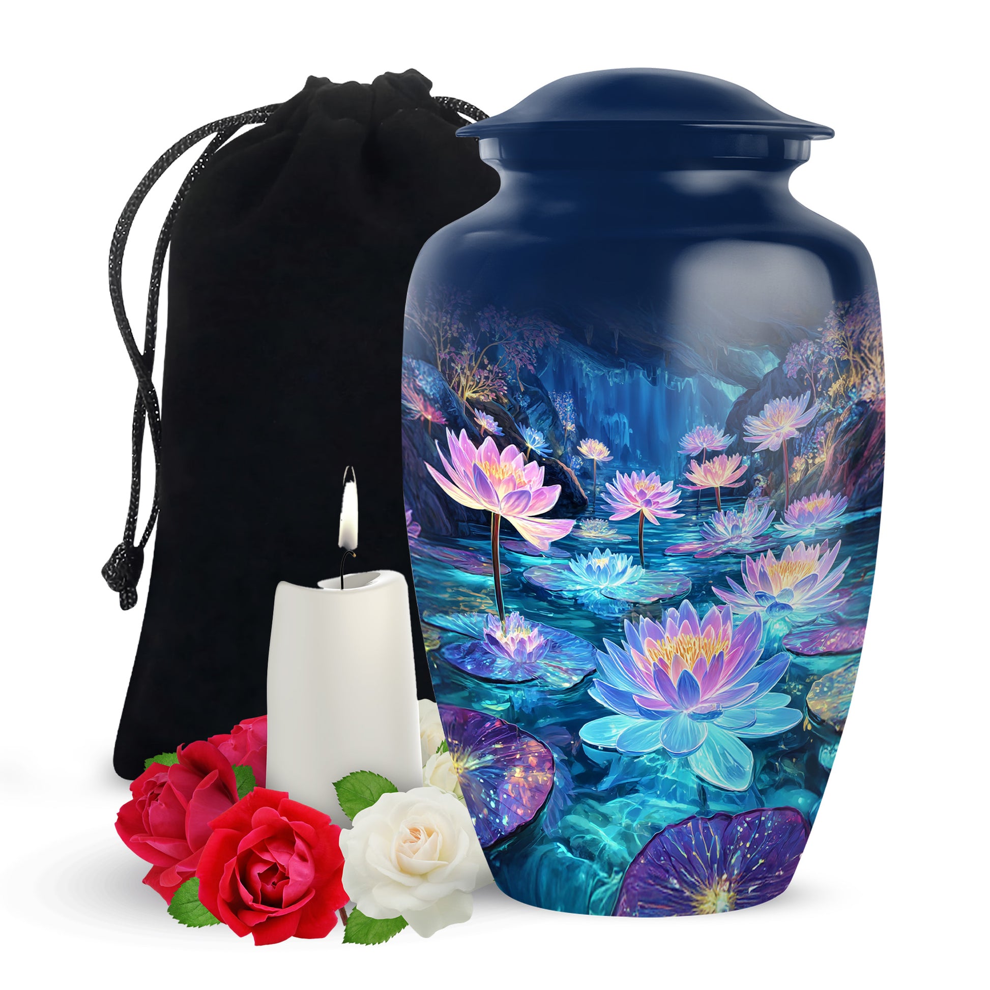 Glowing Lotus Funeral Urn - Large Aluminium Urn Memorial Urn For Ashes