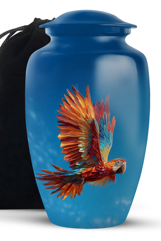 Orange Parrot Memorial Urn - Large Aluminium Cremation Urn For Ashes