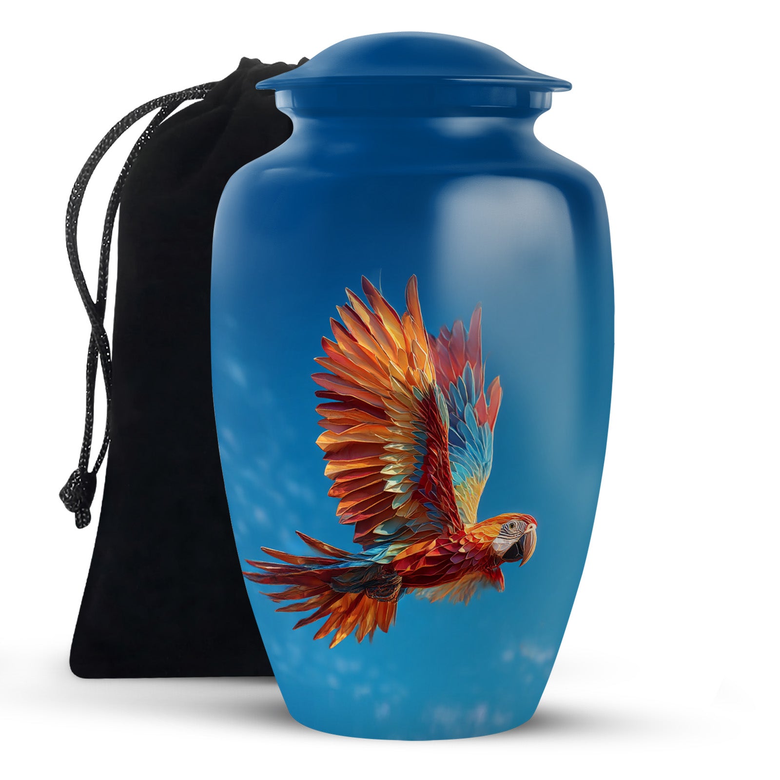 Orange Parrot Memorial Urn - Large Aluminium Cremation Urn For Ashes