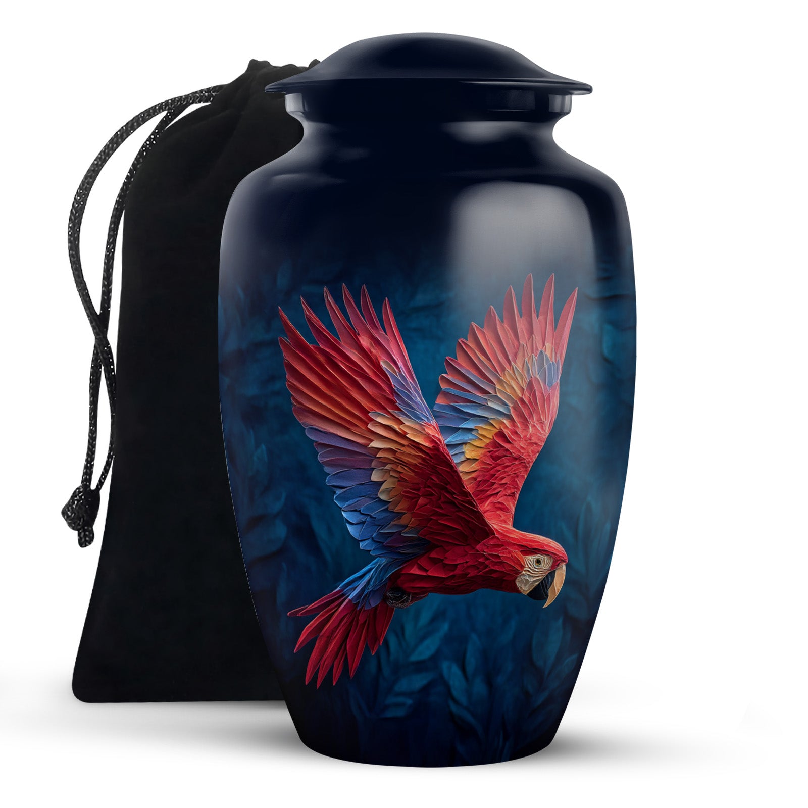 Red Parrot Memorial Urn - Beautiful Aluminium Funeral Urn For Ashes