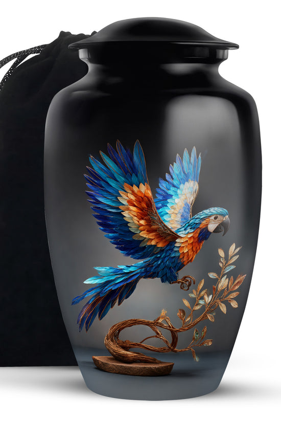 Artistic Parrot Theme Funeral Urn - Large Memorial Urn For Adult Ashes