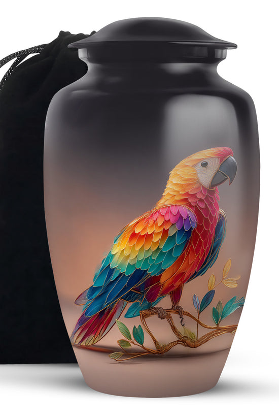 Colourful Artistic Parrot Memorial Urn - Elegent Cremation Urn For Ashes