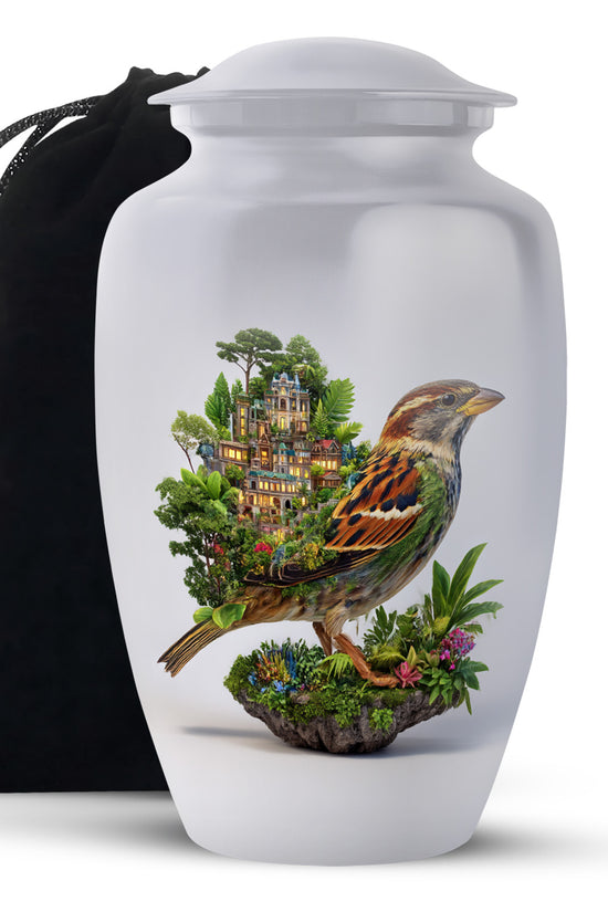 Nature Bird Funeral Urn - White Artistic Cremation Urn for Adult Ashes