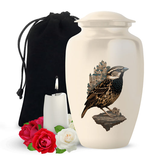 Bird Funeral Urn – Artistic Beige Funeral Urn for Burial