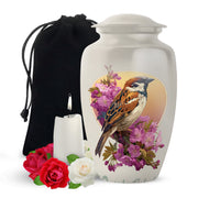 Floral Sparrow Memorial Urn - Floral Memorial Urn for Male & Female