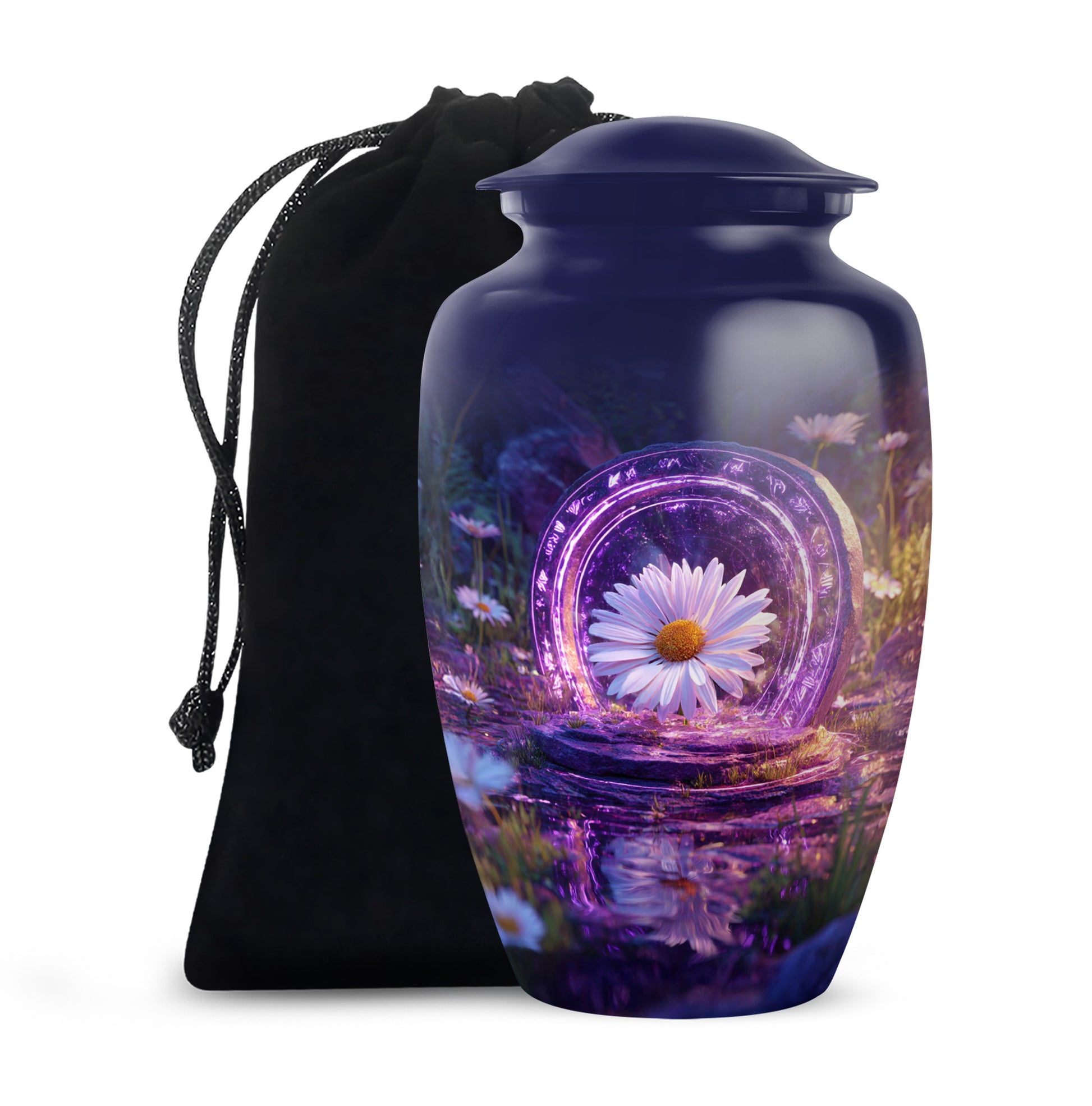 Daisy Memorial Urn - Purple Theme Cremation Urn For Male & Female Ashes